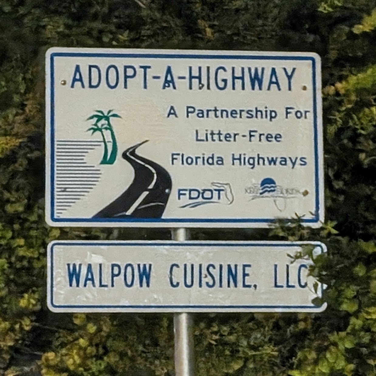 WalPow Cuisine LLC FDOT Adopt-A-Highway Sponsor Sign